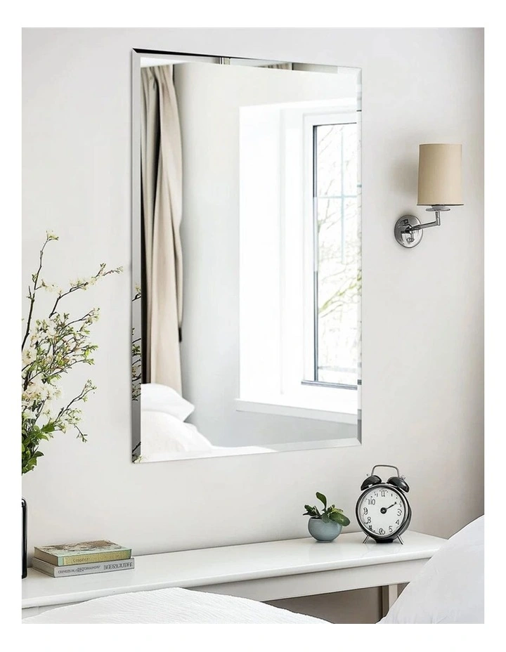 Silver Rectangular Wall Mirror Frameless Beveled Edge Decorative Glass image 5