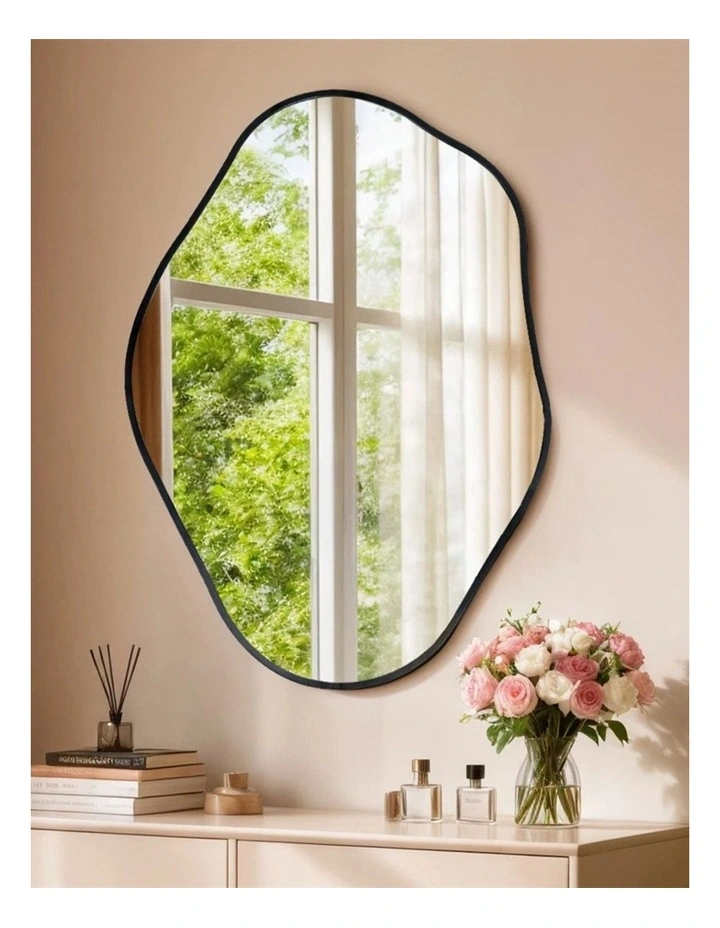 Black Irregular Wall Mirror With Sculptural Freeform Shape For Modern Artistic Interiors image 2