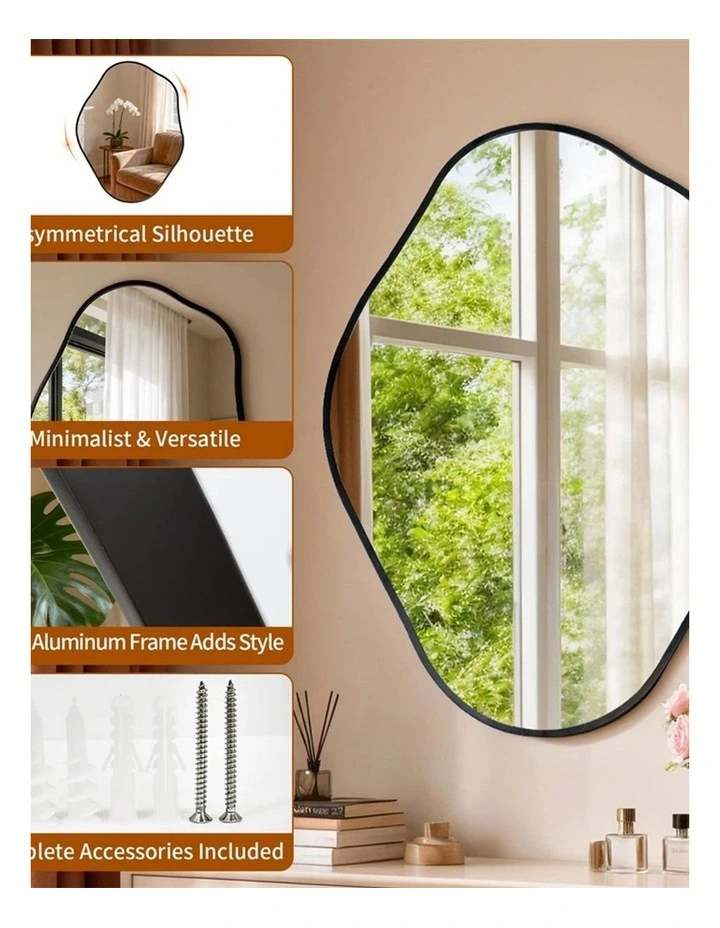 Black Irregular Wall Mirror With Sculptural Freeform Shape For Modern Artistic Interiors image 4