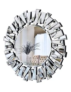 Silver Large Round Wall Mirror for Living Room Decor