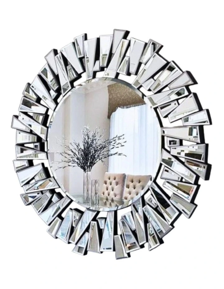 Silver Large Round Wall Mirror for Living Room Decor image 1