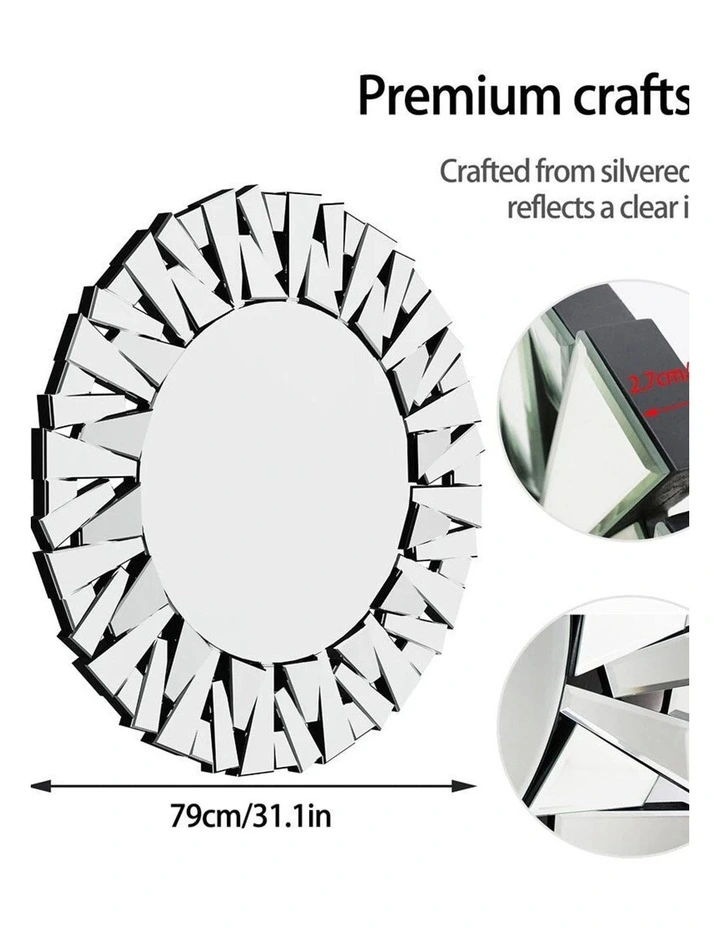 Silver Large Round Wall Mirror for Living Room Decor image 2