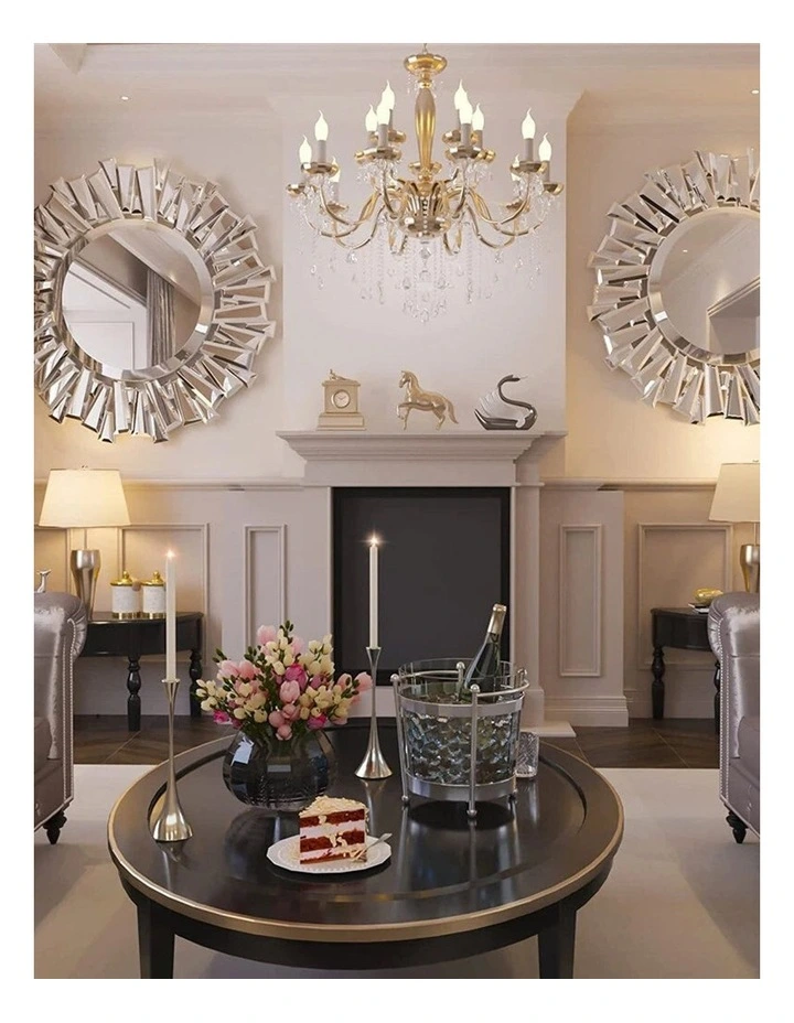 Silver Large Round Wall Mirror for Living Room Decor image 3
