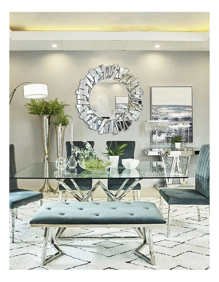 Silver Large Round Wall Mirror for Living Room Decor image 4
