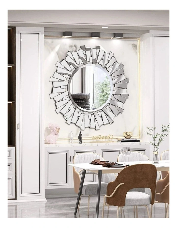 Silver Large Round Wall Mirror for Living Room Decor image 6