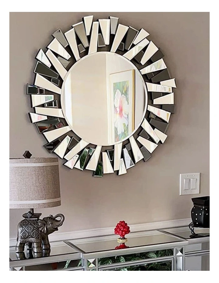 Silver Large Round Wall Mirror for Living Room Decor image 7