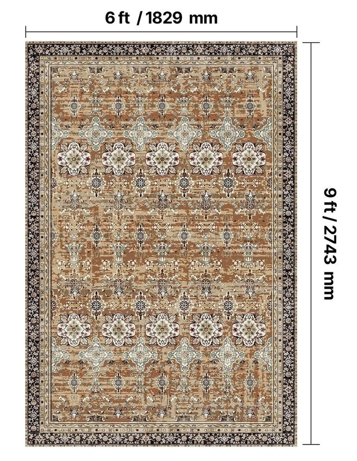 Brown Green Vintage Washable Area Rug 6x9 Soft Non Slip Floor Carpet image 3