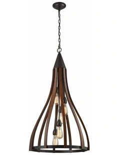 Khaleesi Medieval Style Rustic Oak Dark Red Wood Large Bell Pendants Light