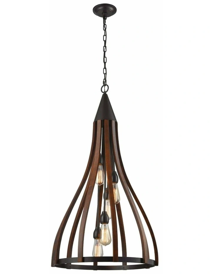 Khaleesi Medieval Style Rustic Oak Dark Red Wood Large Bell Pendants Light image 1