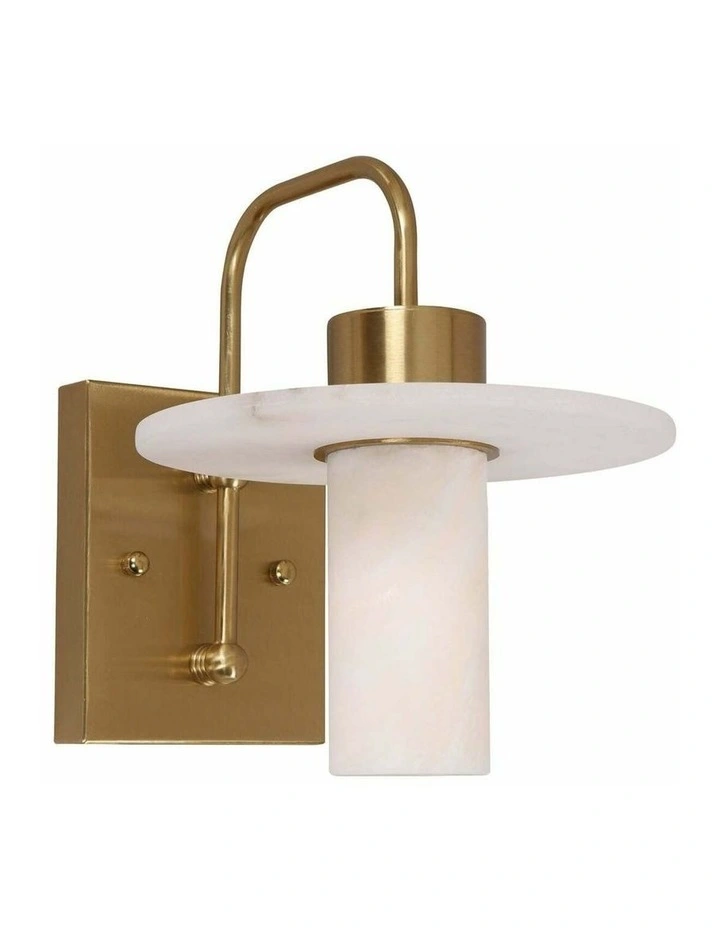 Lucerna Interior Cylinder Round Hat Alabaster Shade Brass Highlight Wall Light image 1