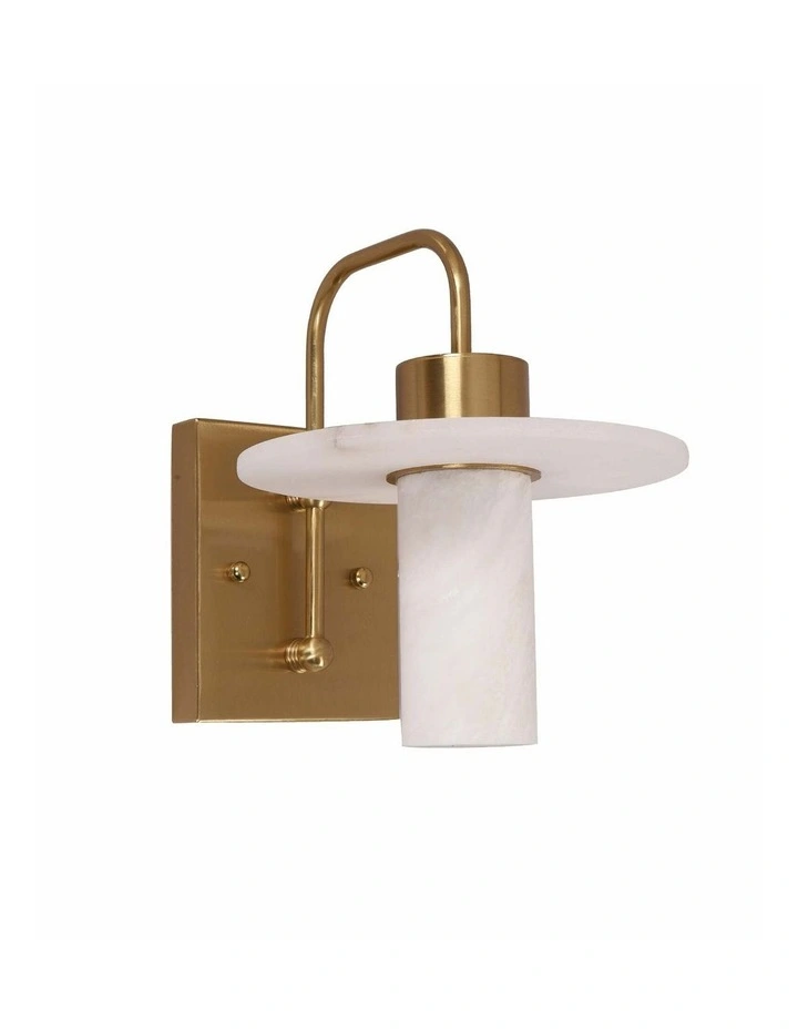 Lucerna Interior Cylinder Round Hat Alabaster Shade Brass Highlight Wall Light image 3