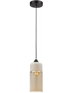 Casa Retro White With Amber Oblong Pendant Light