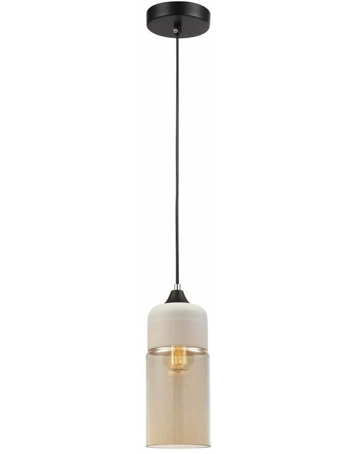 Casa Retro White With Amber Oblong Pendant Light image 1