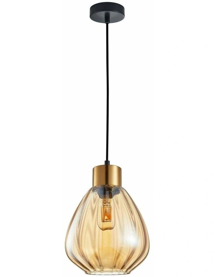 Tulip Interior Bronze Amber / Smokey Black Wine Glass Ribbed Pendant Lights image 1