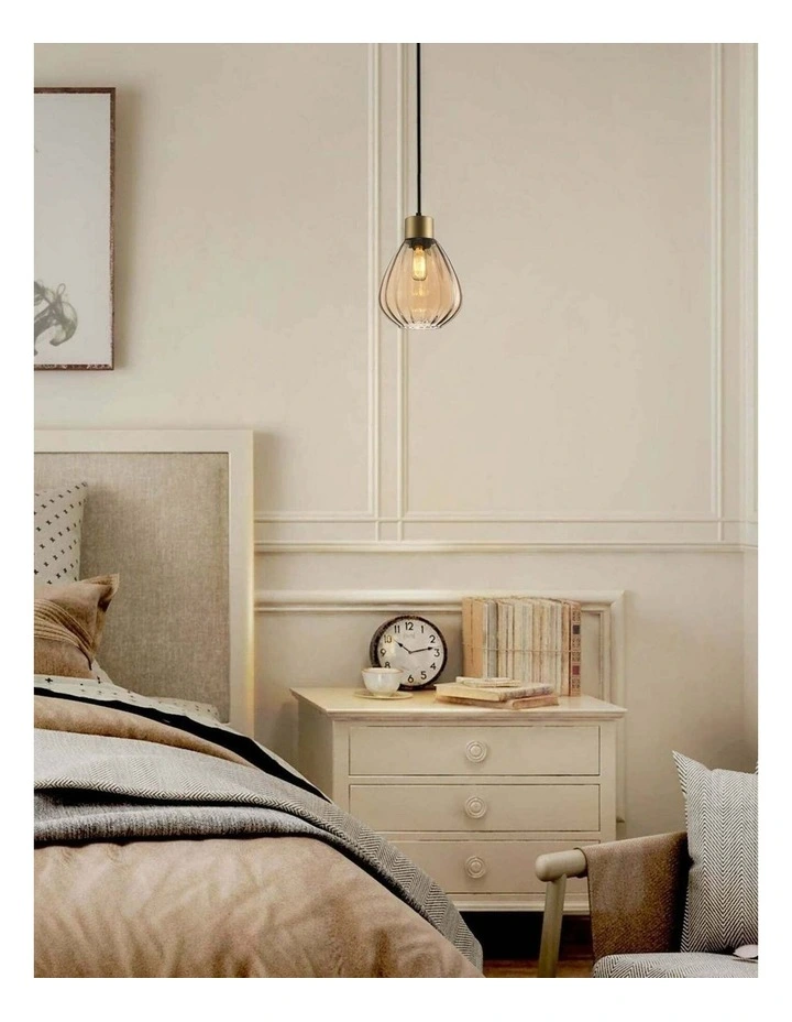 Tulip Interior Bronze Amber / Smokey Black Wine Glass Ribbed Pendant Lights image 2