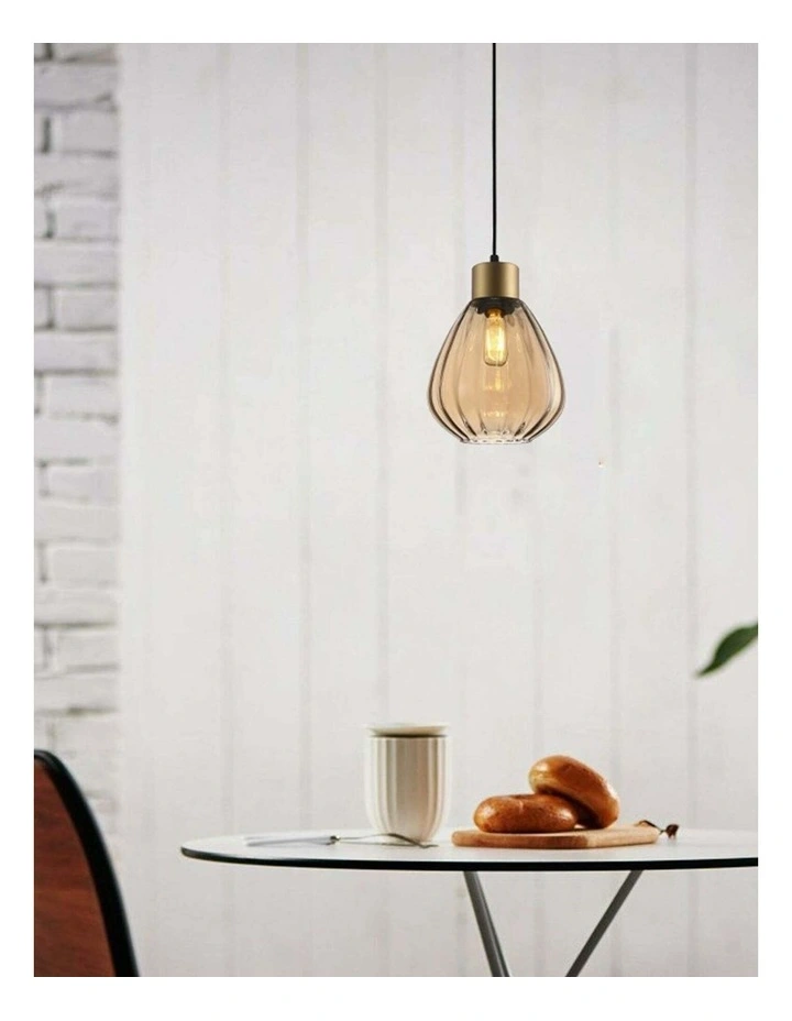 Tulip Interior Bronze Amber / Smokey Black Wine Glass Ribbed Pendant Lights image 3