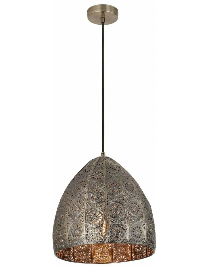 Sari Bohemian Interior Embossed Ellipse Aged Brass Steel Ombre Pendant Light image 1