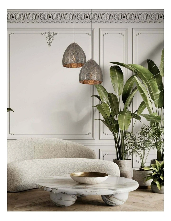 Sari Bohemian Interior Embossed Ellipse Aged Brass Steel Ombre Pendant Light image 2