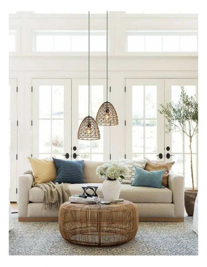 Canamo Bohemian Interior Natural Hemp Rope & Black Hardware Ellipse Pendant Light image 3