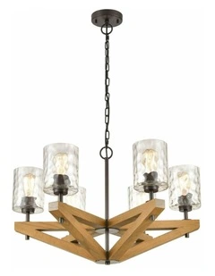 Votif Retro Interior Candelabra Oak Wood with Clear Blown Dimpled Glass Pendant Light