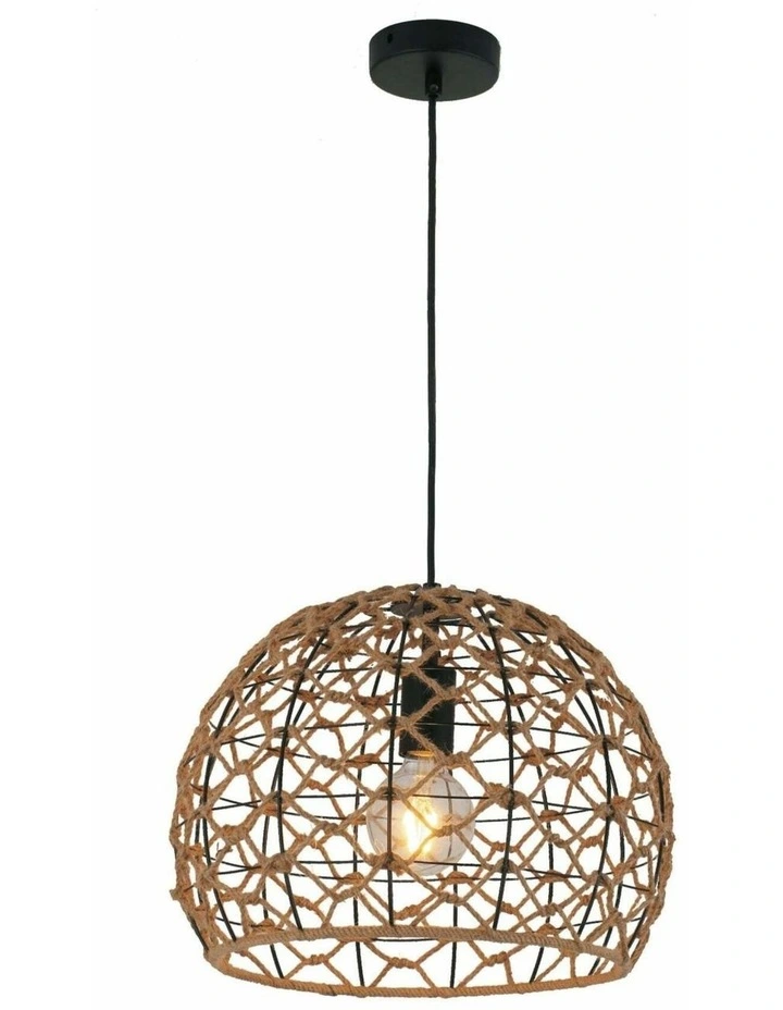 Canamo Bohemian Interior Natural Hemp Rope & Black Hardware Dome Pendant Light image 1