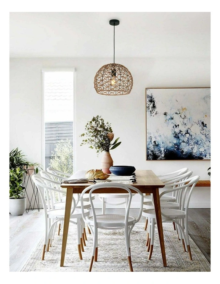 Canamo Bohemian Interior Natural Hemp Rope & Black Hardware Dome Pendant Light image 2