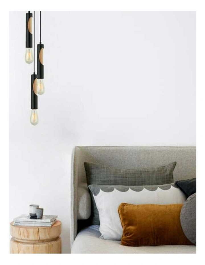 Ida Interior Iron & Blonde Wood Tube Pendant Lights image 2
