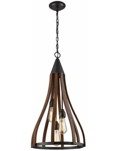 Khaleesi Medieval Style Rustic Oak Dark Red Wood Medium Bell Pendant Light