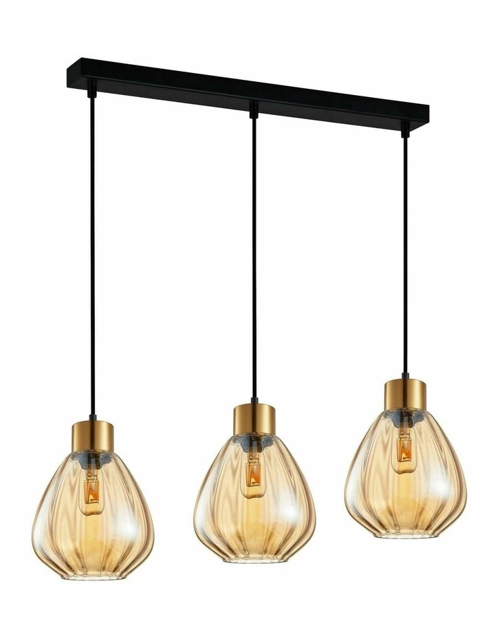 Tulip Interior Bronze Amber / Smokey Black Wine Glass Ribbed Multiple Bar Base Pendant Lights image 1