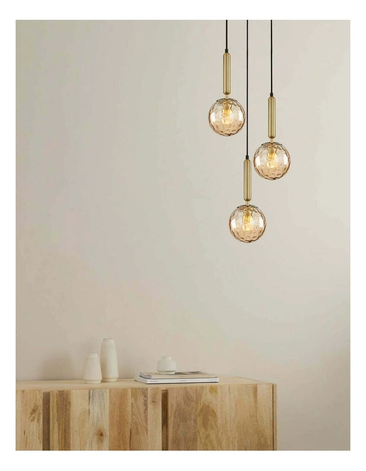 Trattino Interior Bronze Amber / Smokey Black Spherical Glass Multiple Round Base Pendant Lights image 3