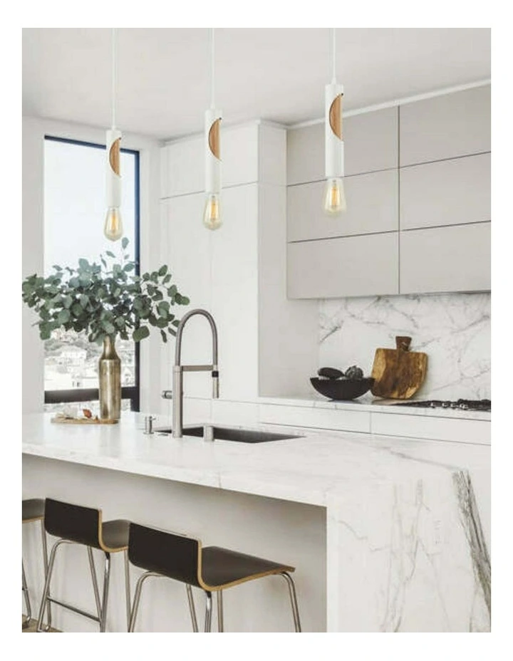 Ida Interior Iron & Blonde Wood Tube Pendant Lights image 2