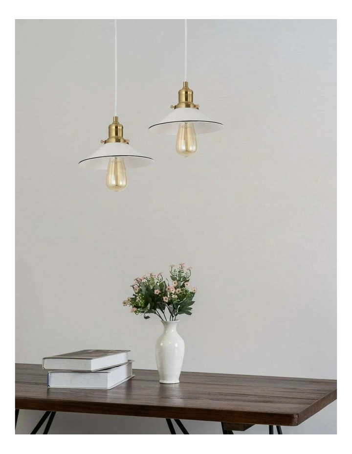 Cerema Interior Small White with Antique Brass & Black Highlight Coolie Pendant Light image 2