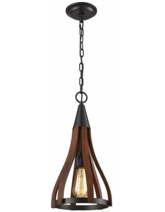 Khaleesi Medieval Style Rustic Oak Dark Red Wood Small Bell Shape Pendant Light