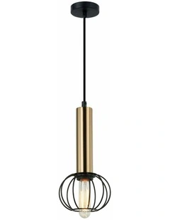 Corazon Interior Antique Brass and Matte Black Round Cage Pendant Light