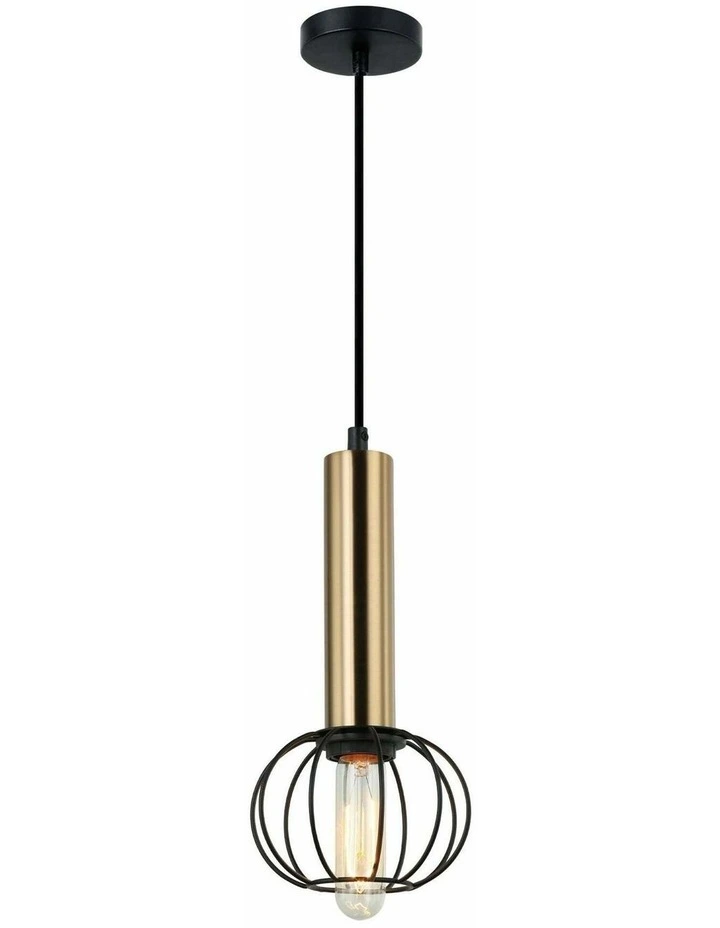 Corazon Interior Antique Brass and Matte Black Round Cage Pendant Light image 1
