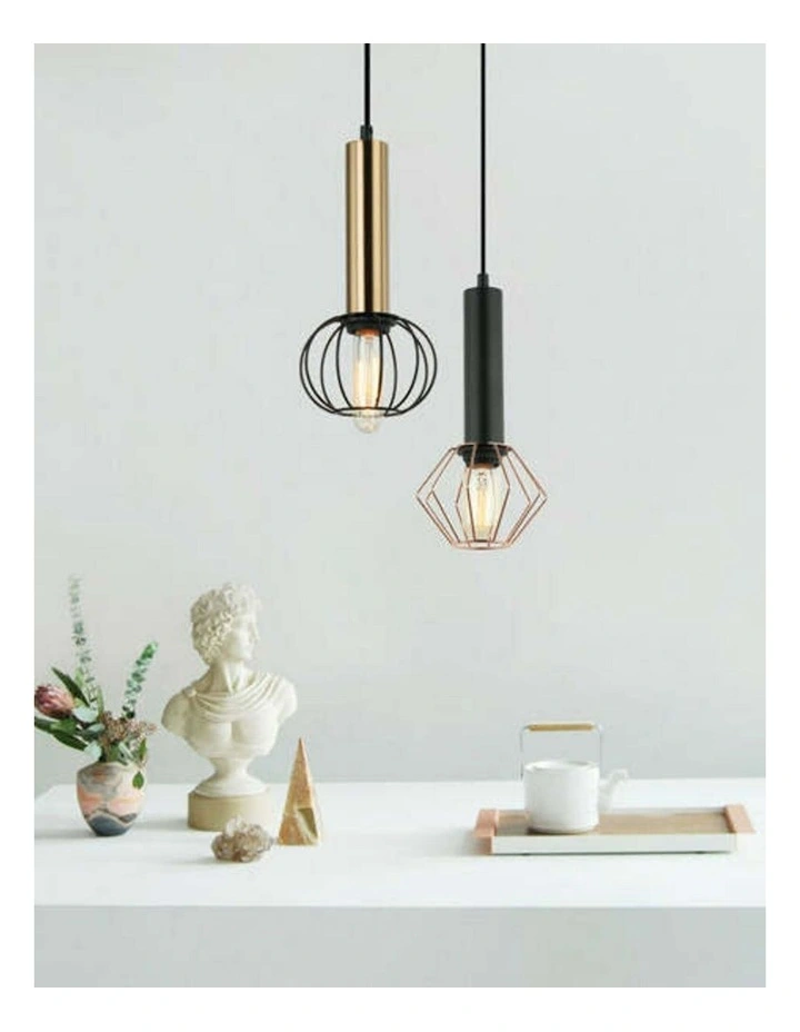 Corazon Interior Matte Black and Copper Cage Diamond Pendant Light image 4