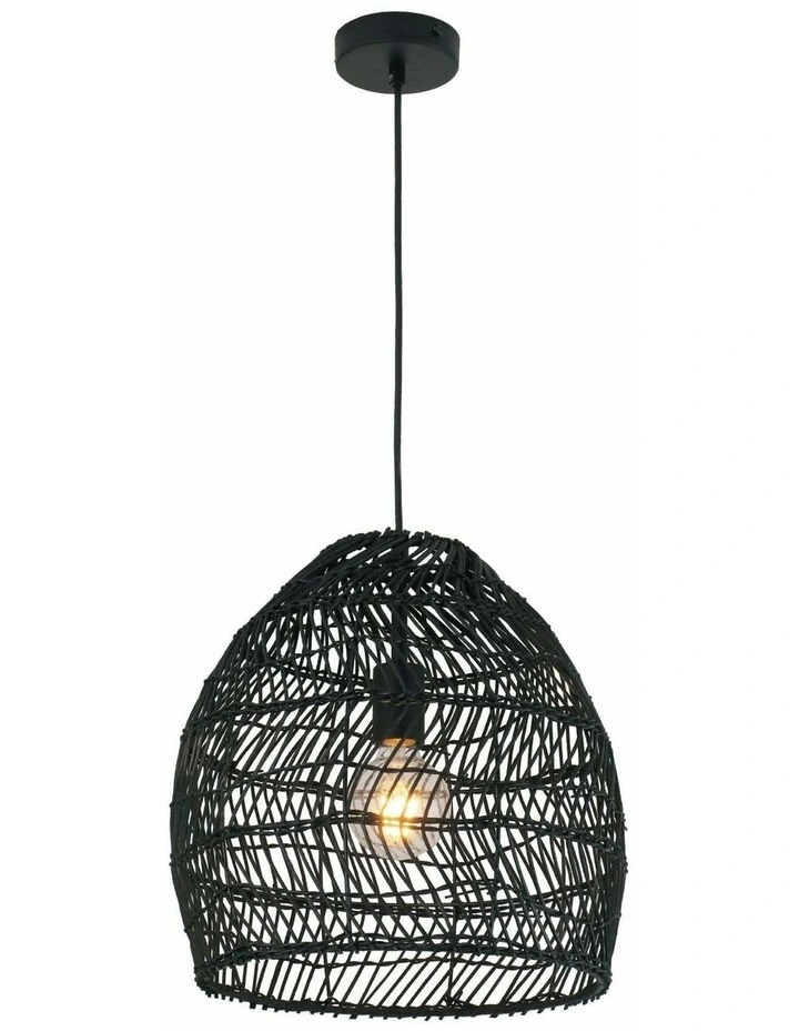 Coup Bohemian Interior Rattan Matte Black Ellipse Pendant Light image 1