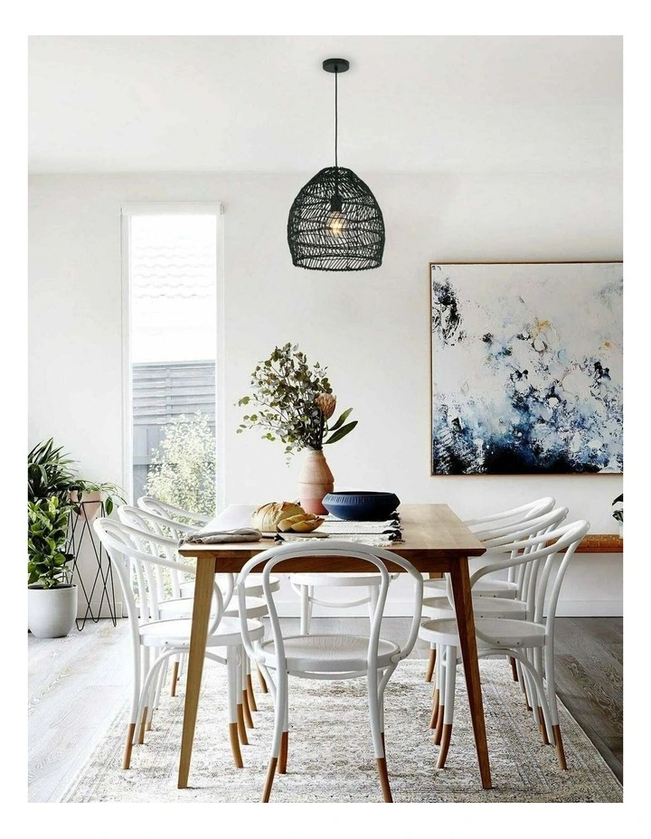 Coup Bohemian Interior Rattan Matte Black Ellipse Pendant Light image 2