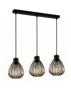 Tulip Interior Bronze Amber / Smokey Black Wine Glass Ribbed Multiple Bar Base Pendant Lights