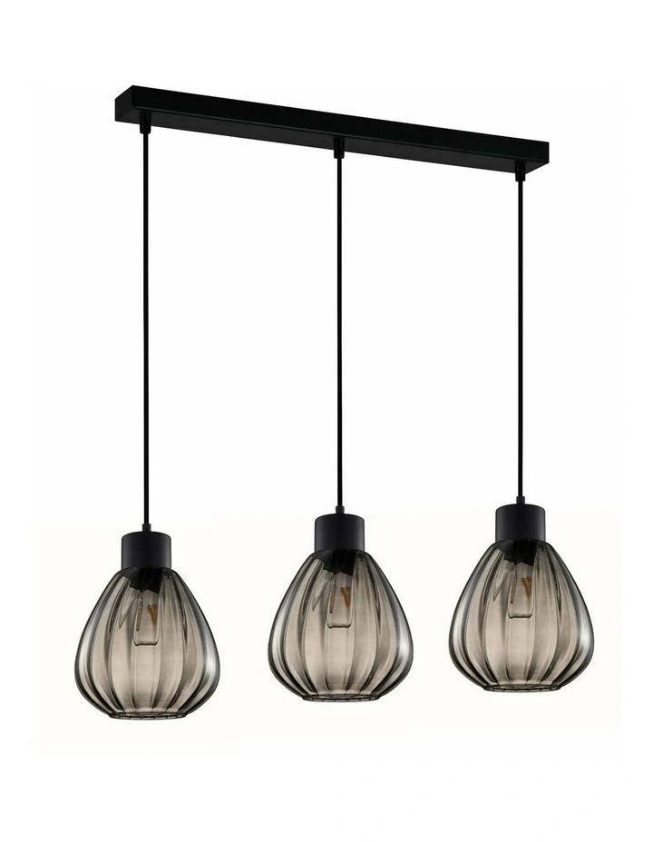 Tulip Interior Bronze Amber / Smokey Black Wine Glass Ribbed Multiple Bar Base Pendant Lights image 1