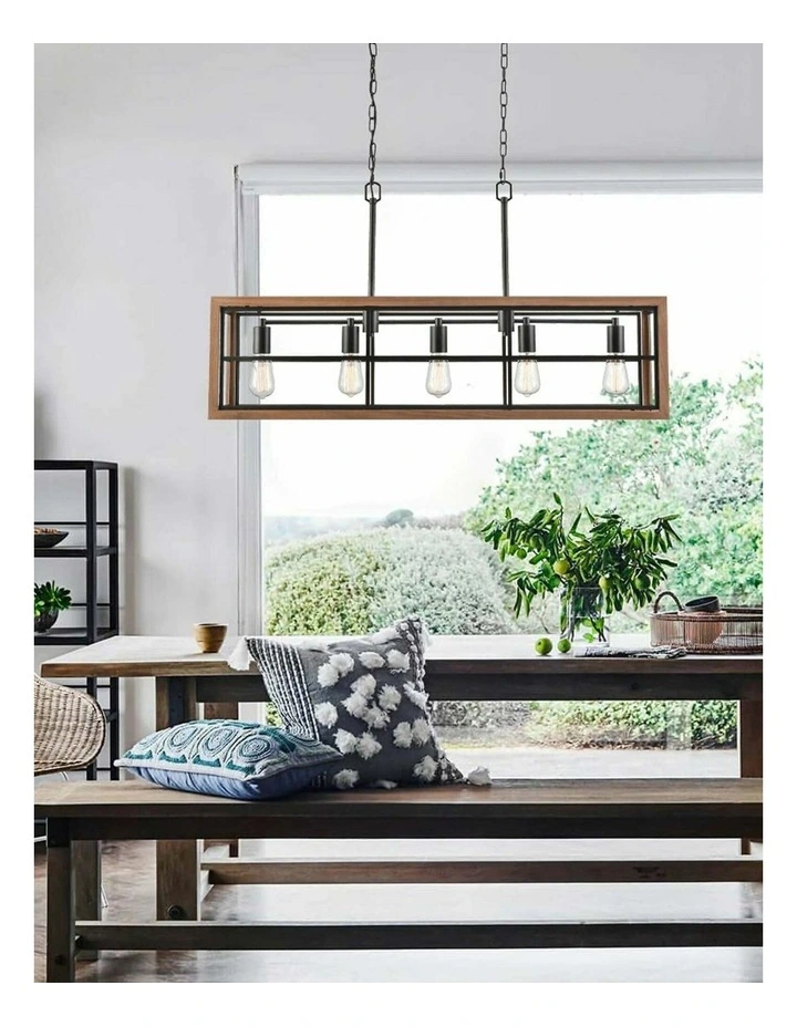 Banquet Retro Interior Rectangular Wood Frame Pendant Light image 3