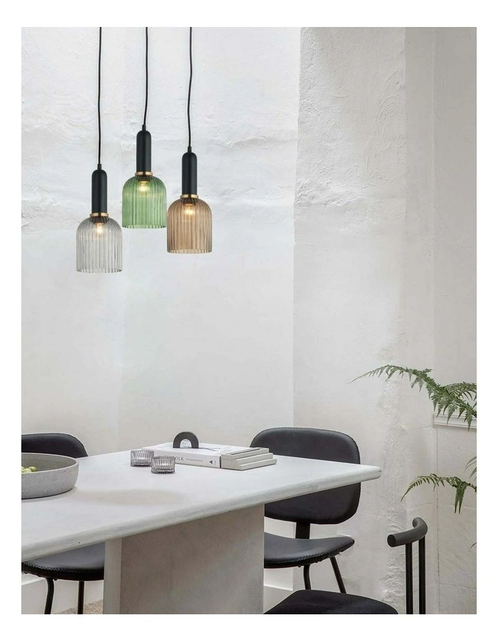 Vintaj Retro Interior Ellipse Shape Ribbed Glass Pendant Lights image 3
