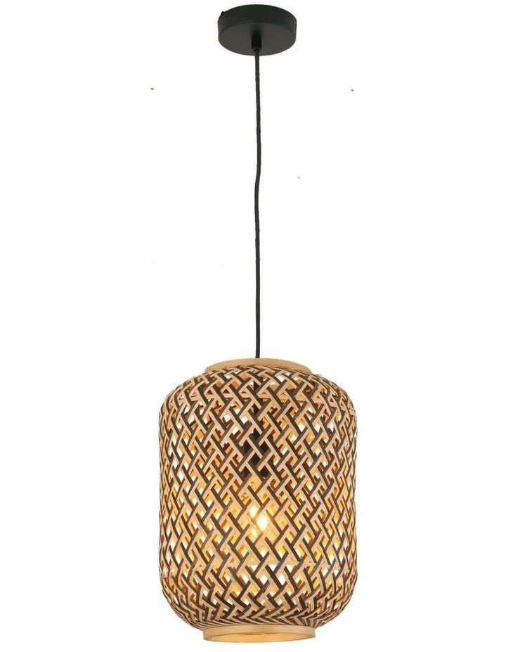 Cesta Bohemian Interior Cylinder Brown/Natural Bamboo Cage Pendant Light image 1