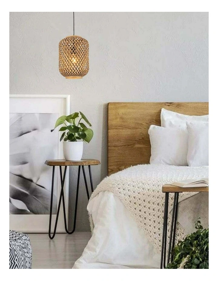 Cesta Bohemian Interior Cylinder Brown/Natural Bamboo Cage Pendant Light image 2