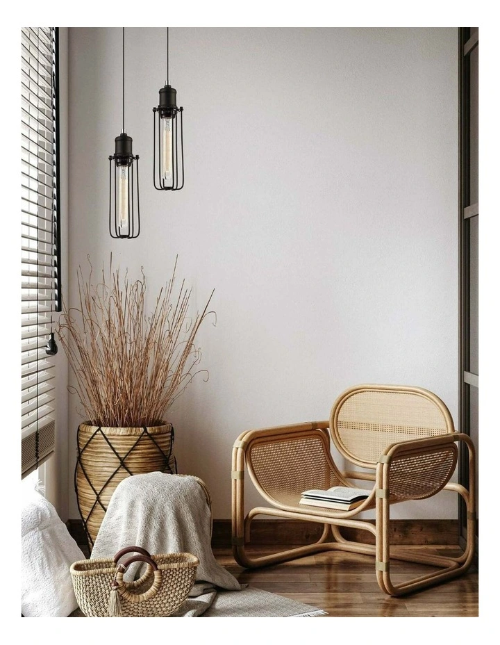 Blackband Industrial Black Tubular Bird Cage Pendant Light image 3