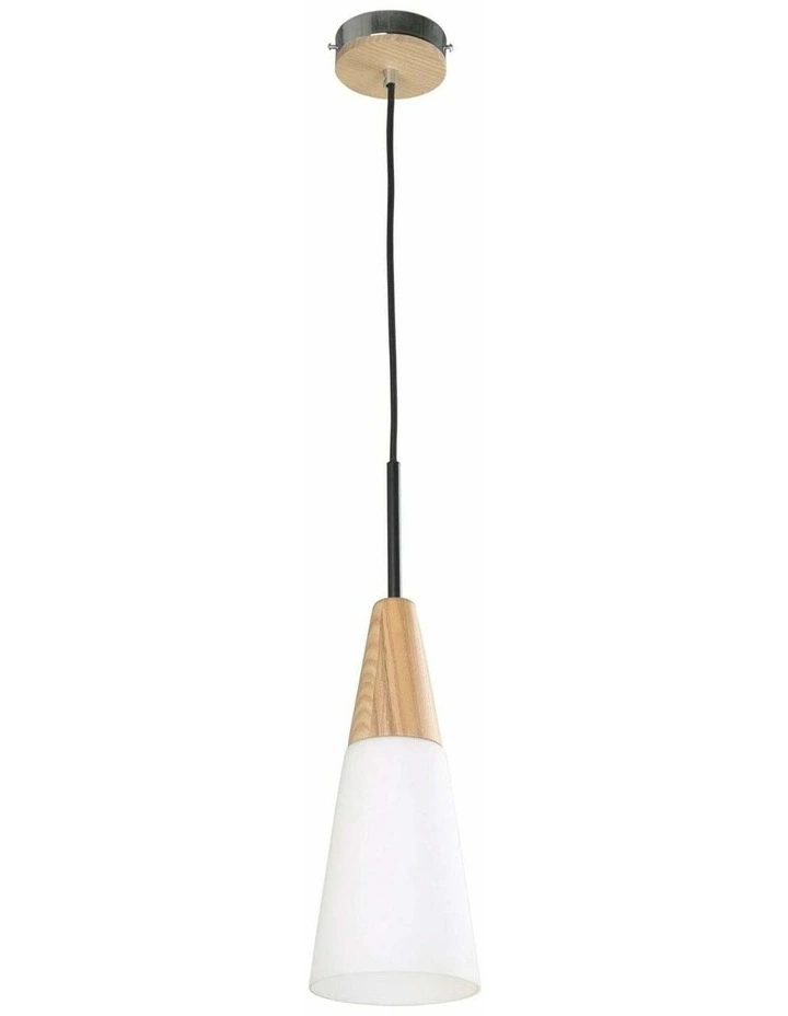 Finn Scandinavian Blonde Wood & Opal Glass Long Cone Pendant Light image 1