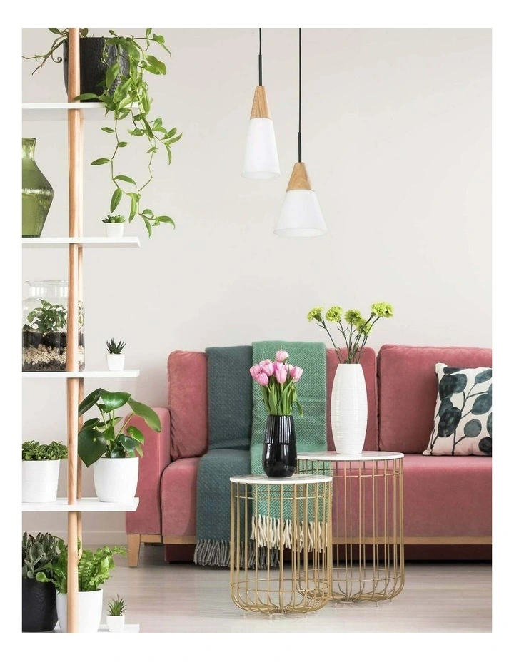Finn Scandinavian Blonde Wood & Opal Glass Long Cone Pendant Light image 2