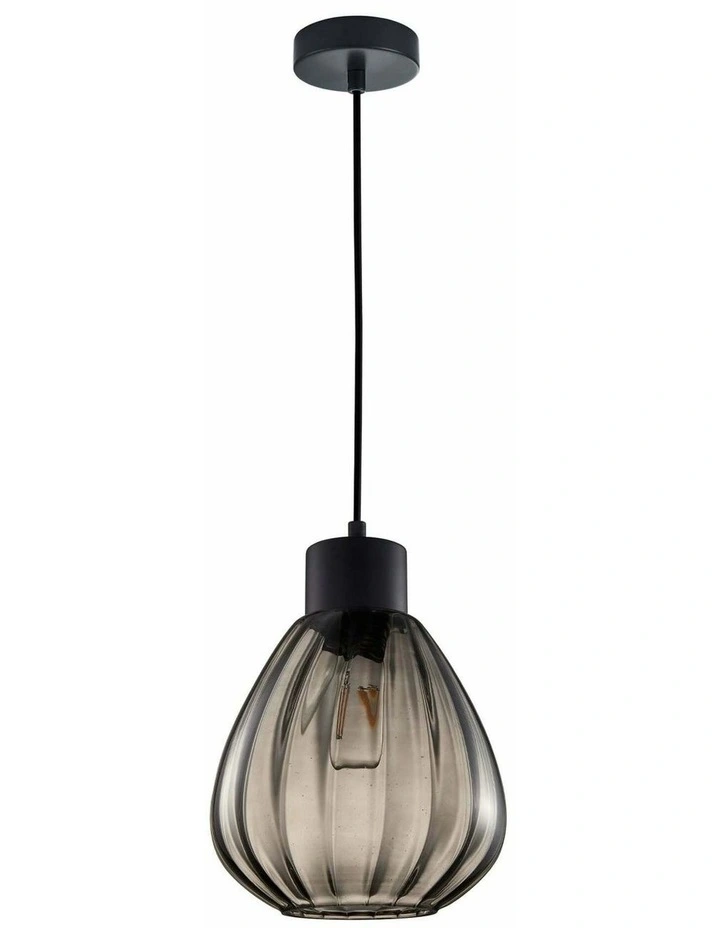 Tulip Interior Bronze Amber / Smokey Black Wine Glass Ribbed Pendant Lights image 1