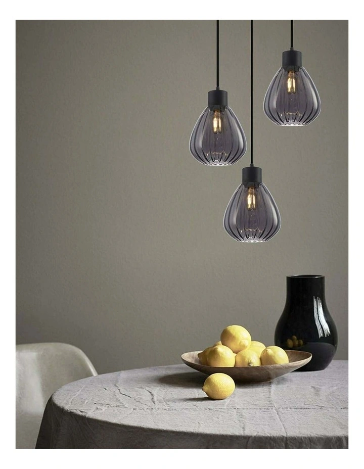 Tulip Interior Bronze Amber / Smokey Black Wine Glass Ribbed Pendant Lights image 3