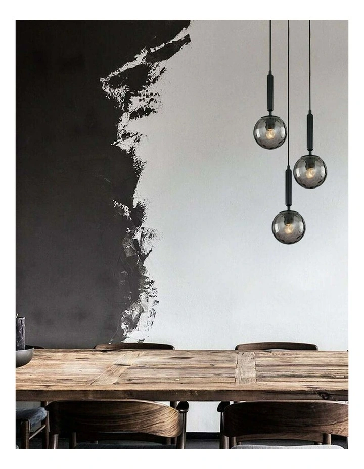 Trattino Interior Bronze Amber / Smokey Black Spherical Glass Multiple Round Base Pendant Lights image 3